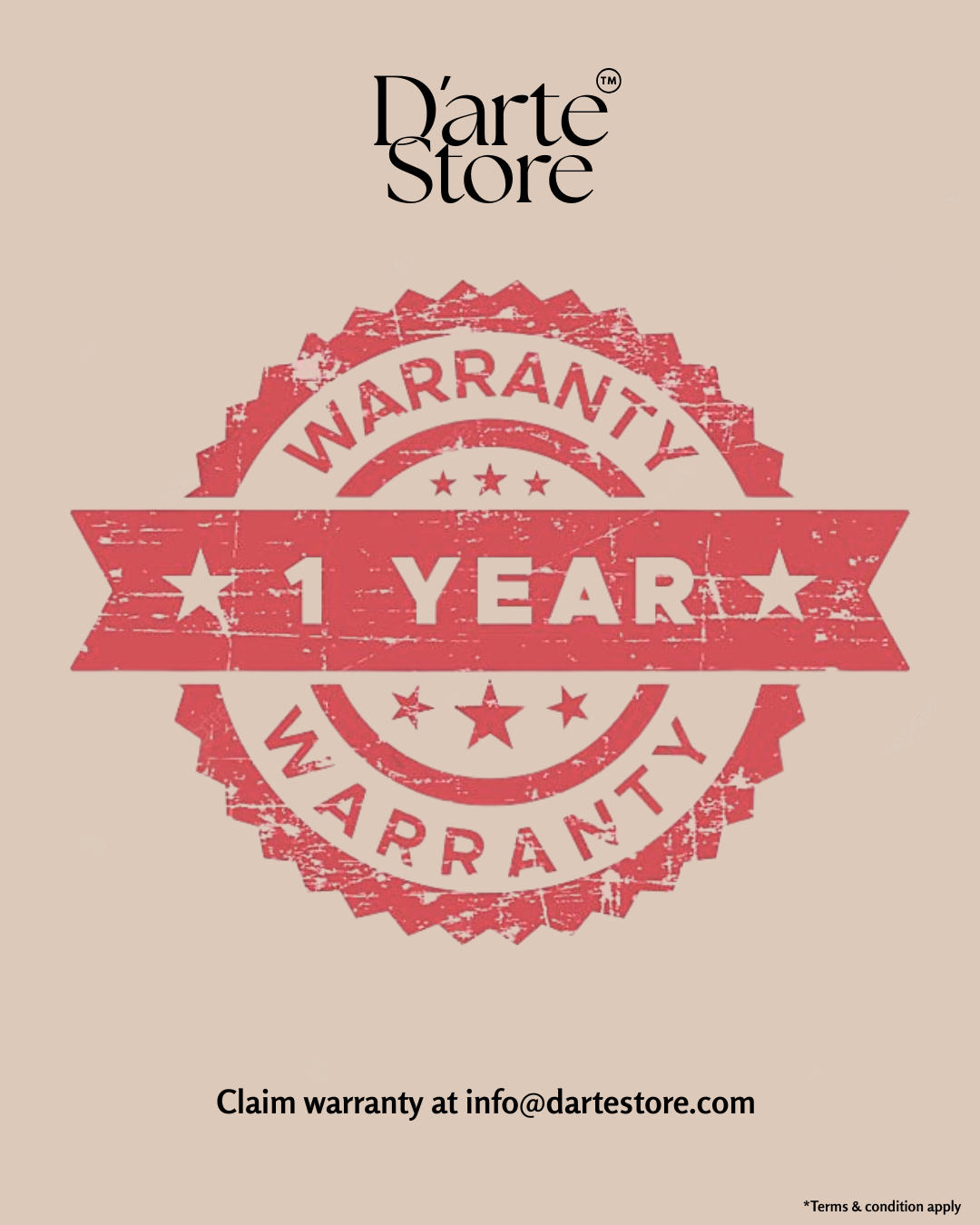 D’arte Store 1 year warranty for waterproof anti-tarnish jewellery