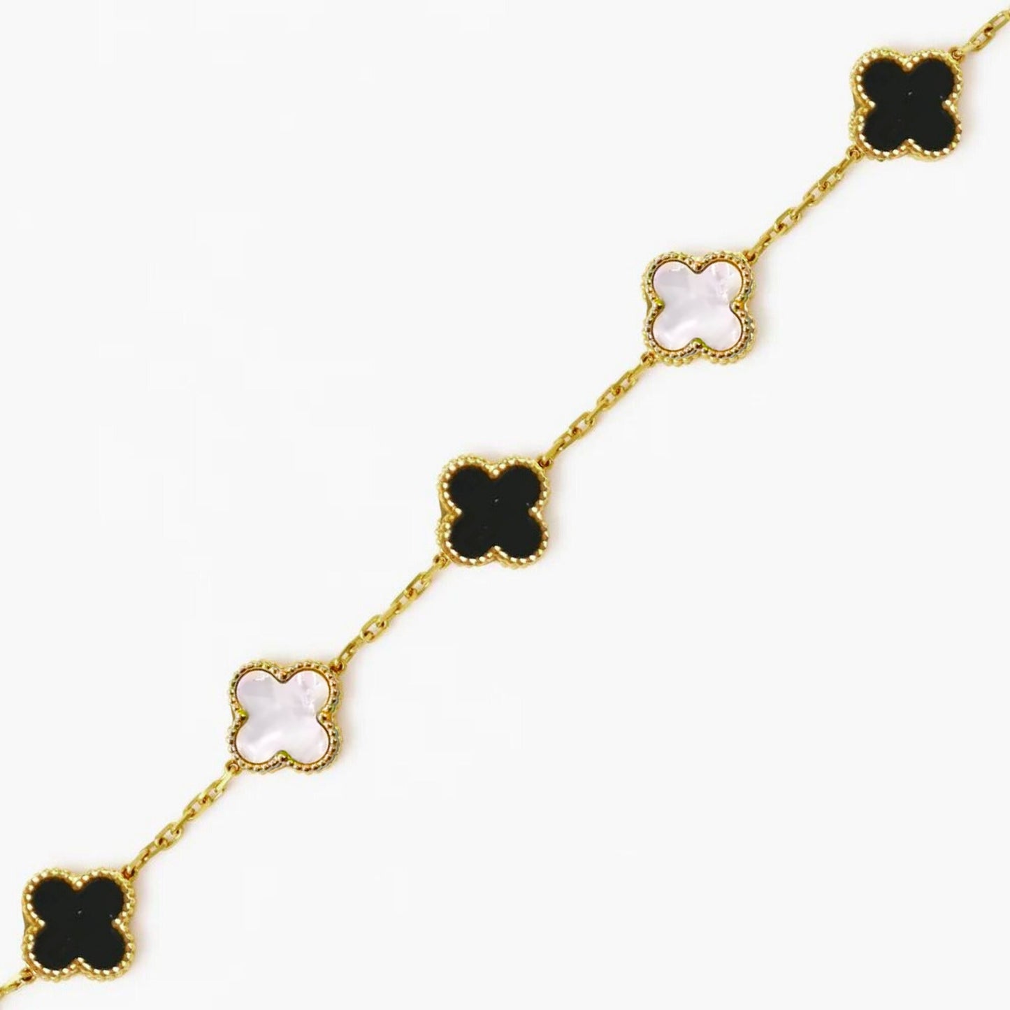 BLACK AND WHITE CLOVER CHAIN BRACELET