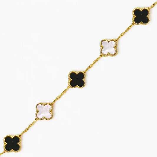 BLACK AND WHITE CLOVER CHAIN BRACELET