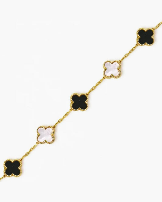 BLACK AND WHITE CLOVER CHAIN BRACELET