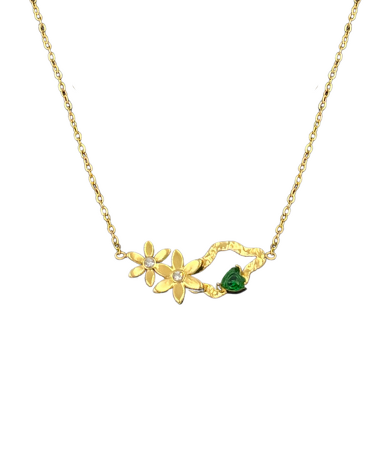 FLOWER GREEN HEART PENDANT