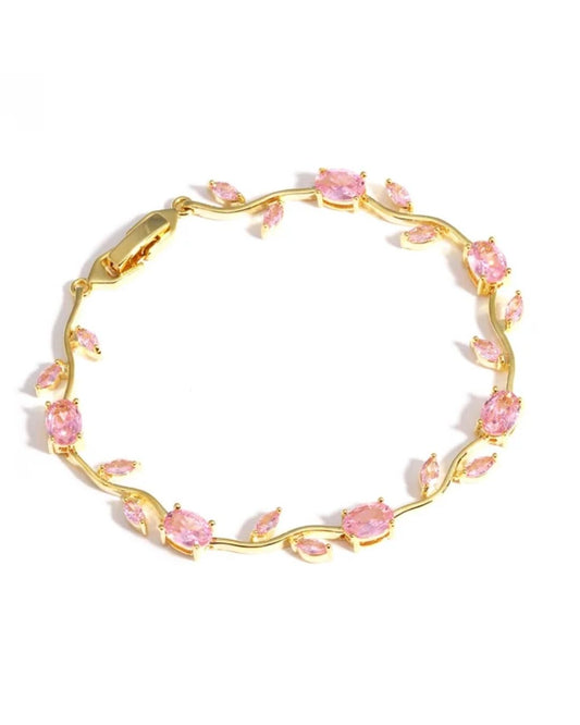 Viral Pink Tulip Bracelet waterproof anti-tarnish floral bracelet for women on white background