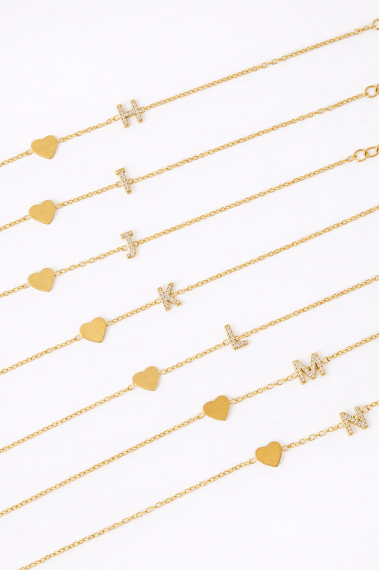 Alphabet bracelet in gold with A to Z initial options