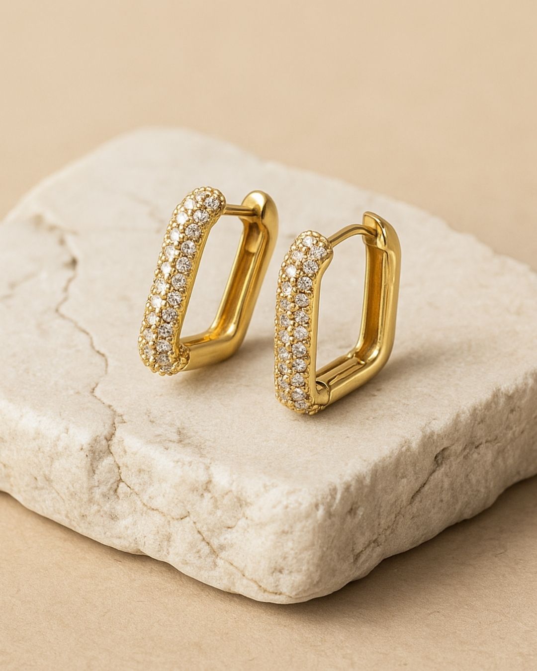 Anti tarnish gold hoop earrings on jewellery display