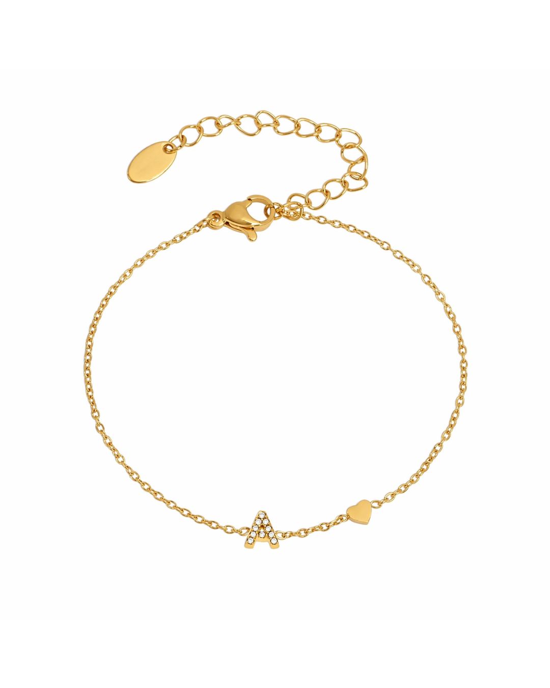 Anti tarnish initial bracelet for women in gold