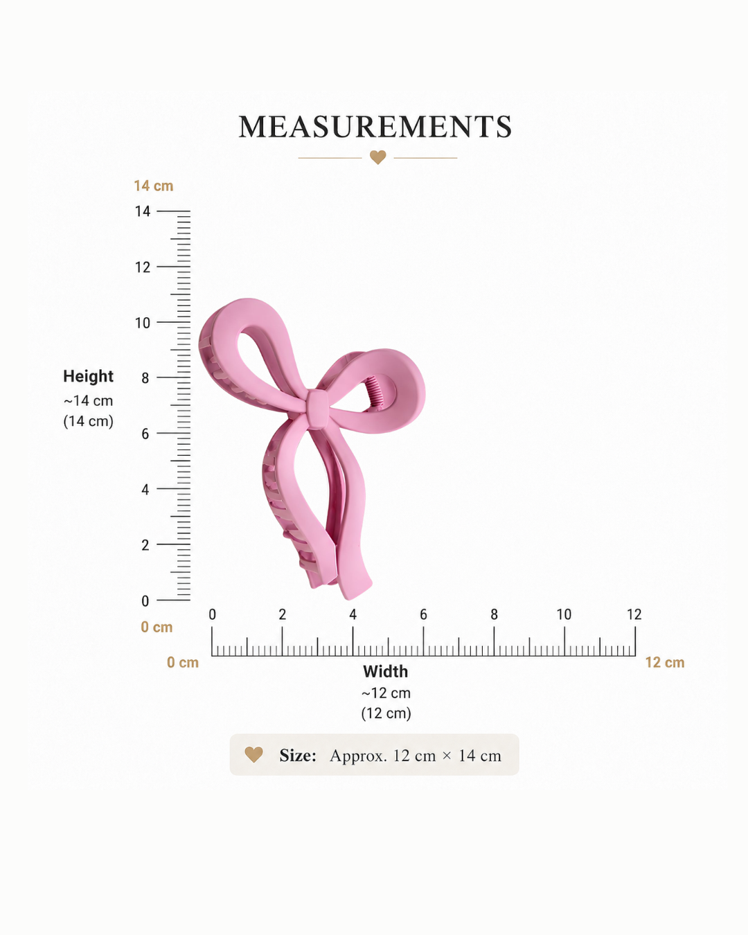 Korean bow claw clip size and measurement chart
