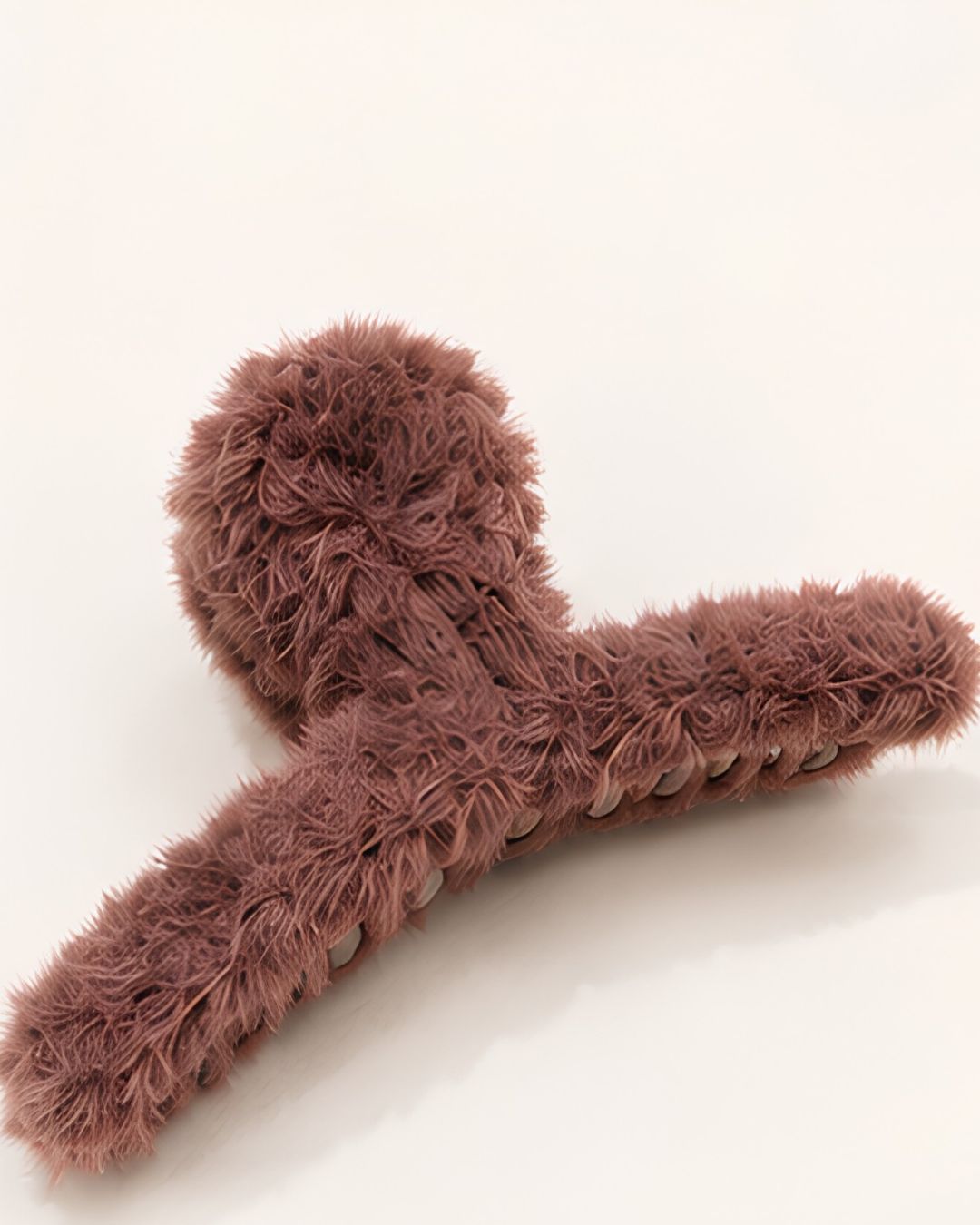 Brown fuzzy claw clip soft plush hair accessory