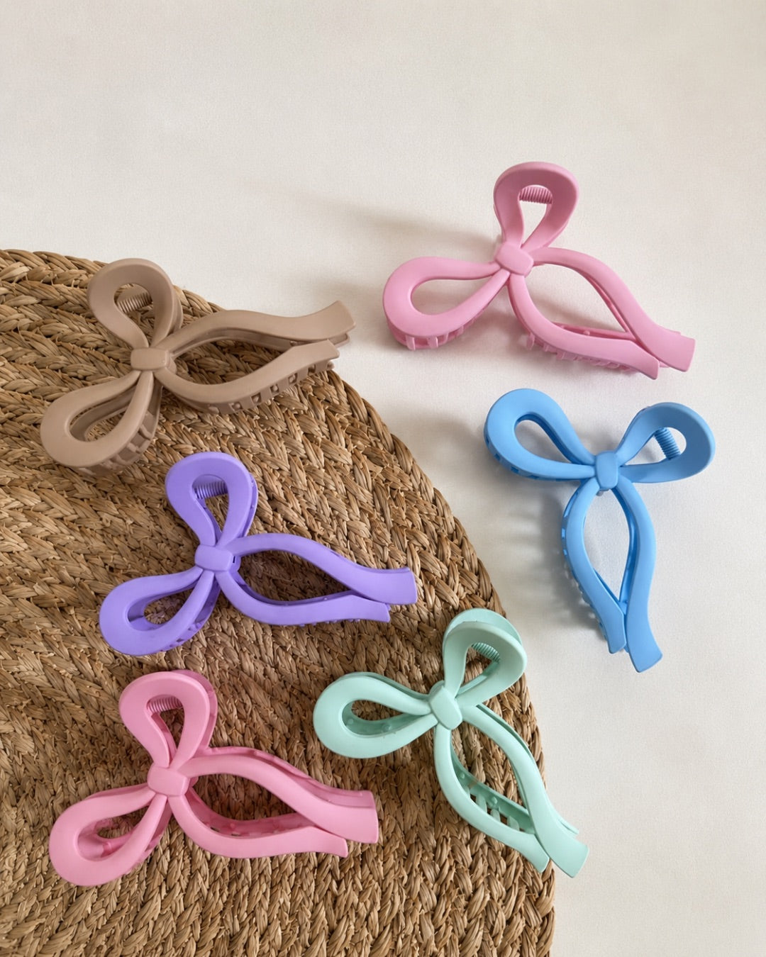 Korean bow claw clip set for women in pastel colors