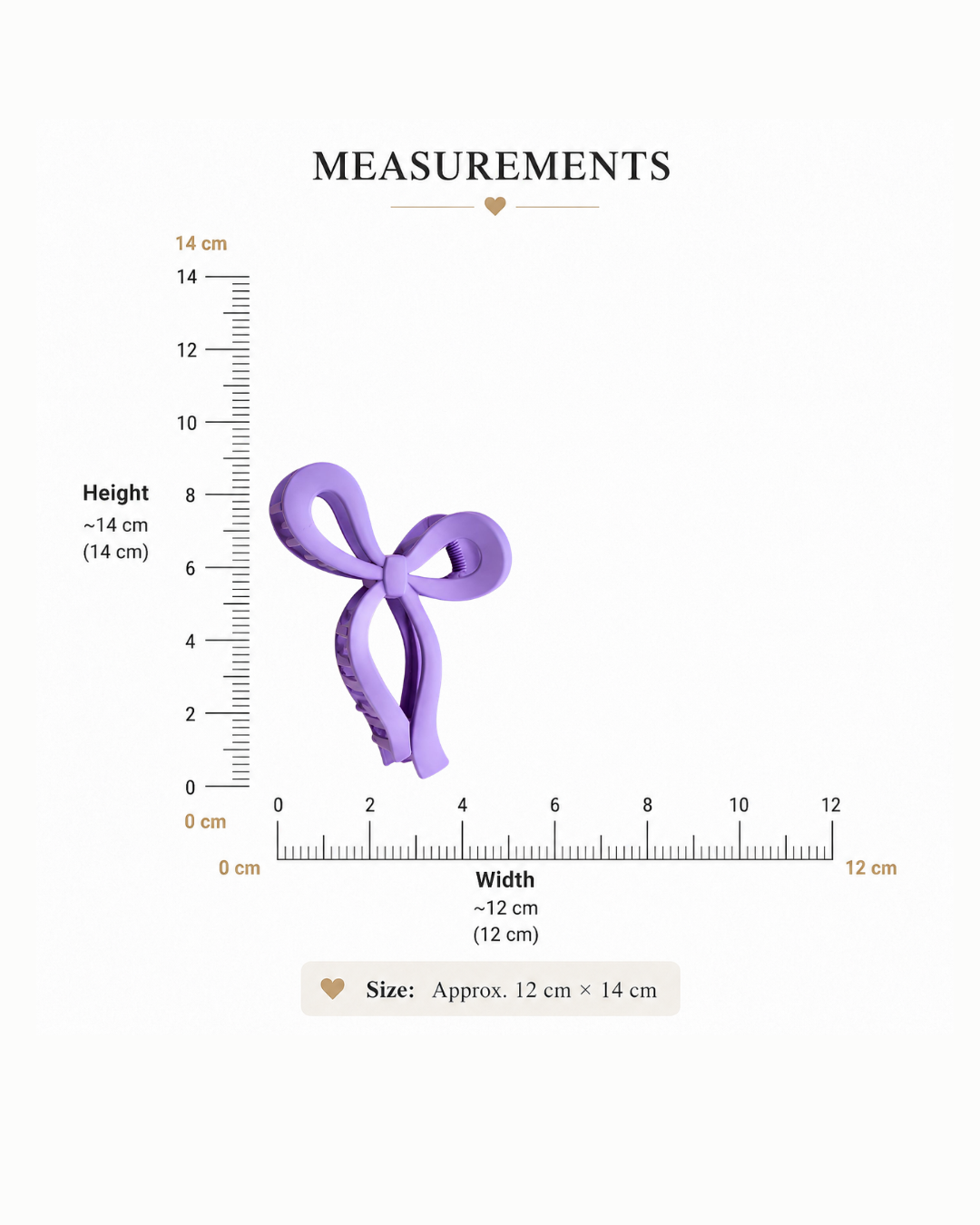 Small korean bow claw clip measurement and size chart