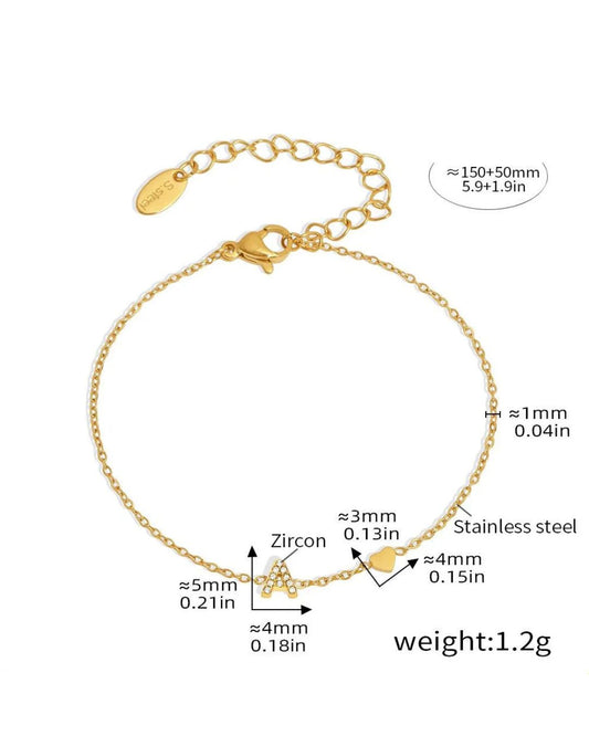 Waterproof gold letter bracelet size guide